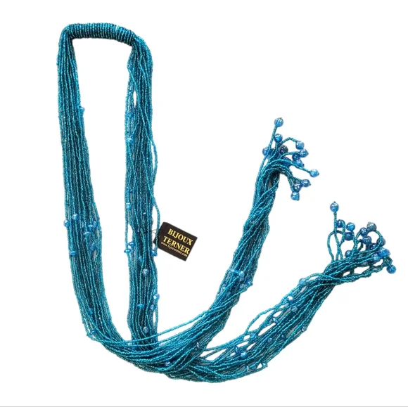 Bijoux Terner NWT Aqua Glass Seed Bead Long Ethnic Lariat Necklace - Picture 6 of 6